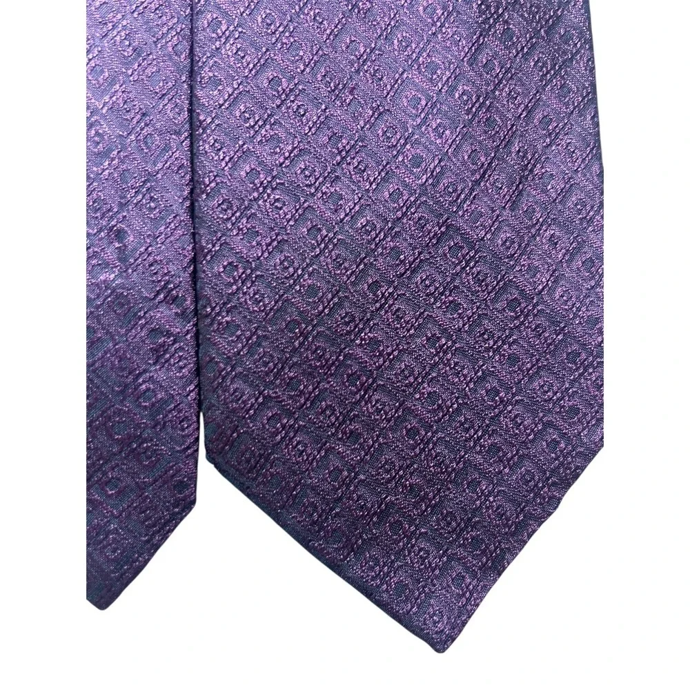 Gianni Viera Italy Luxury 100% Silk Tie - Deep Purple Geometric -‎ Elegant Men's